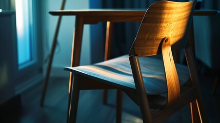 Close up modern wooden chair and desk : Generative AI