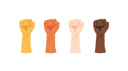 Raised up fists of different skin color. Power