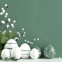 easter banner for a lucury boutique hotel with white and dark green colours. Empty space somewhere for details Ai generative 