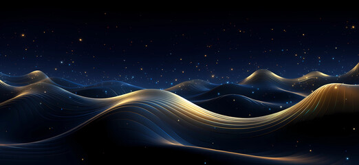 A dark blue background with golden and silver glowing stars