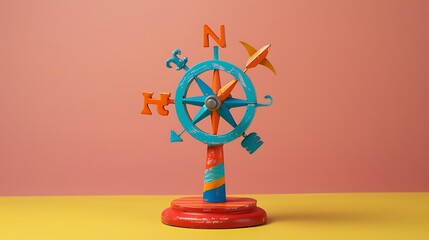 Multi colored toy weather vane on colored background