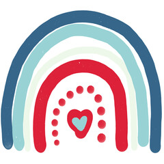 Scandinavian boho rainbows with hearts and love in pastel colors. Hand drawn element for nursery decoration, baby shower, birthday, children's party, poster, invitation, postcard, clothes