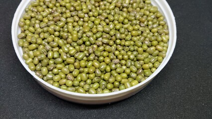 Close-up of whole green moong dal (green gram)