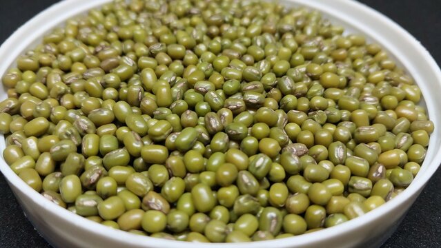 Close-up of whole green moong dal (green gram)