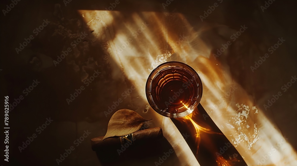 Aufkleber flat lay cognac cigar with copy space resolution and high quality beautiful photo : generative ai