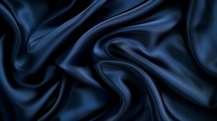 Fototapeta premium A blue fabric with a pattern of waves. The fabric is very smooth and shiny. The waves are very close together, giving the fabric a very soft and luxurious feel. Dark blue silk fabric. Wallpaper