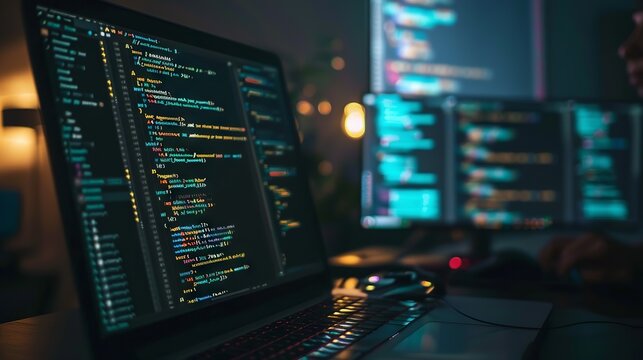 Close-up view of programming code on a computer monitor, highlighting software development and coding concepts