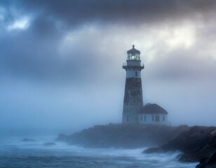 Obraz premium Tales of an Ocean Lighthouse Amidst Dramatic Clouds