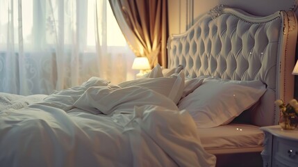 Interior cozy bedroom and comfortable bed in elegant classic bedroom : Generative AI
