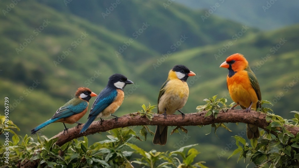 Wall mural a choir of colors: birds in harmony