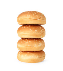 Many fresh burger buns isolated on white