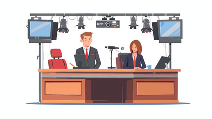 Scene with anchorman and anchorwoman reporting latest - obrazy, fototapety, plakaty