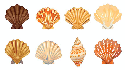 Sea shell clam. Marine undersea mollusc. Scallop moll - obrazy, fototapety, plakaty