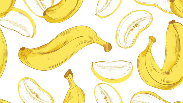 Seamless banana pattern on white background. 