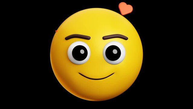 Smiling face with hearts emoji, 3d emoticon animation, Alpha channel, Transparent video
