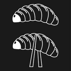 A set of vector images of edible worms, larvae in white on a dark background