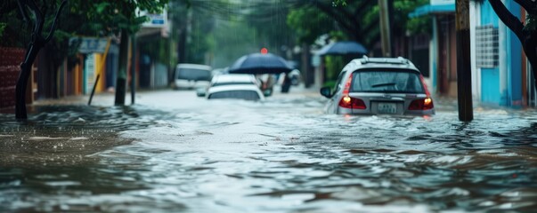 Huge flood in the city after heavy rains.
