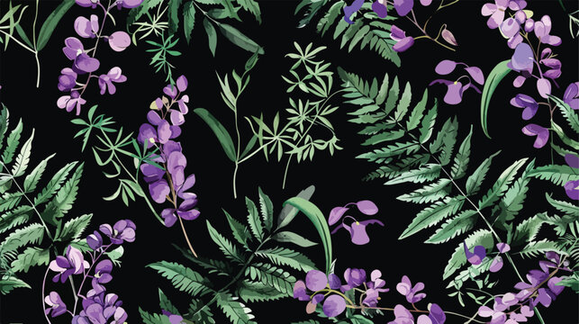 Seamless pattern with blooming tufted vetch flowers a