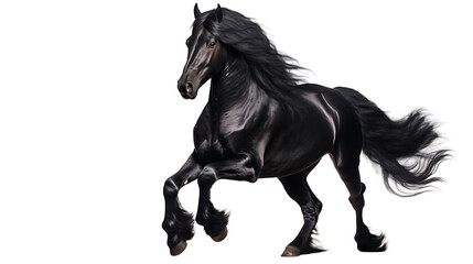 Obraz na płótnie Canvas Black Friesian Horse Galloping, Full Body Shot on a white background