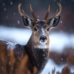 Picture of deer in the snow forest