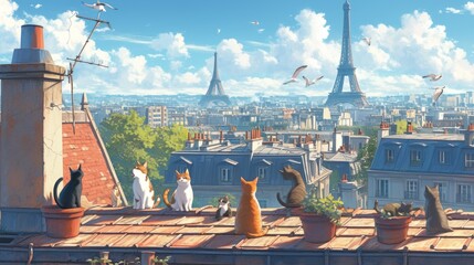 cat walks in the city of Paris