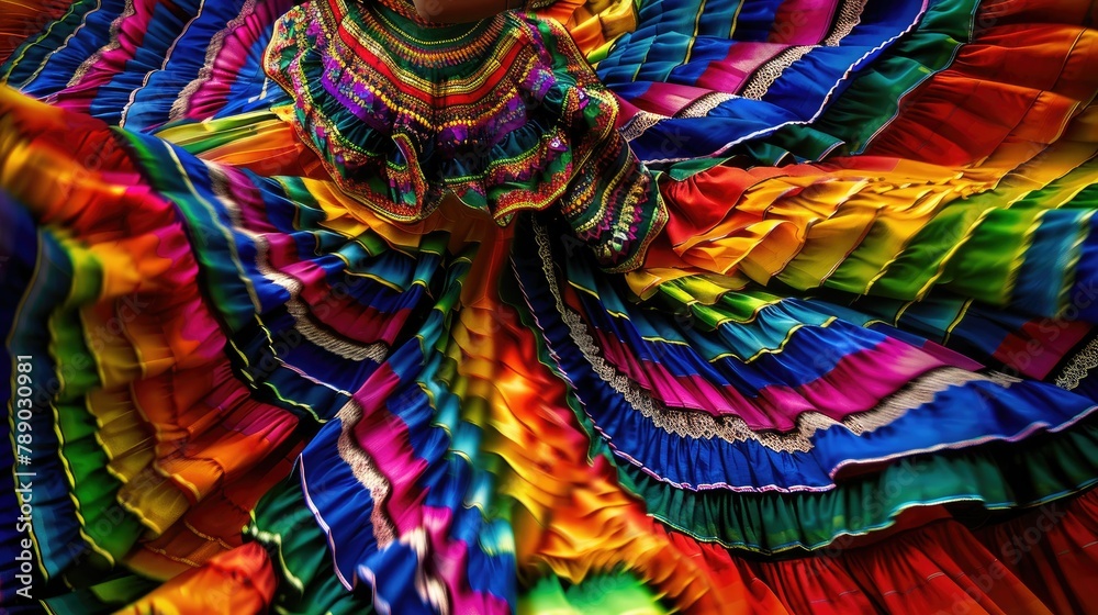 Wall mural vibrantly colored skirts twirl and swirl as part of the mesmerizing spectacle of traditional mexican