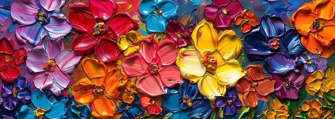 Colorful abstract painting of vibrant blooming flowers - obrazy, fototapety, plakaty