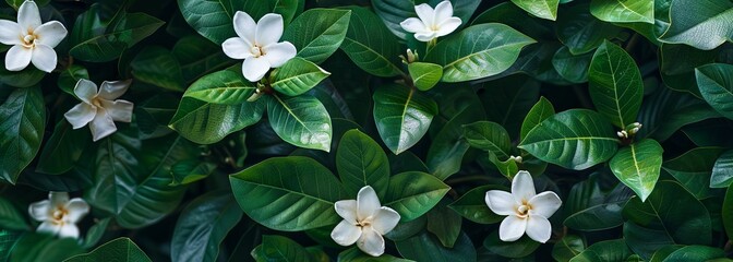 Serene white blossoms and lush green foliage background