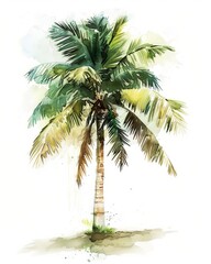 Palm tree isolated on white background. Watercolor illustration. AI generative