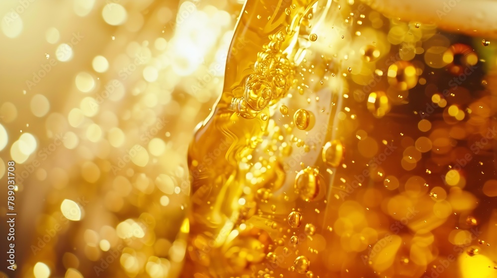 Poster detail of pouring beer into glass closeup abstract beverages background : generative ai
