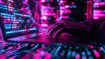 Programmer Extracting Data from Laptop Display - Conceptual Visualization of Source Code Acquisition and Digital Information Transfer for Seamless Global Connectivity