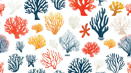 Seamless pattern with various corals and seaweed or a - obrazy, fototapety, plakaty