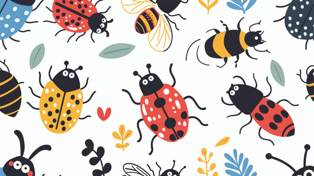 Seamless repeating pattern with cute insects. Endless