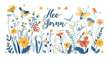 Seasonal horizontal banner template with Hello Spring