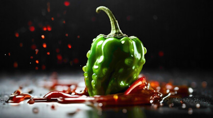 red chillier with sauce and seed placed onto he gradient background with abstract green chilly with the combination with the red pepper abstract food background 