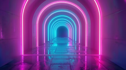 seamless loop motion of tunnel with pink and blue neon light