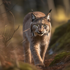 Obraz premium The Regal Gait of the Eurasian Lynx Amidst Untamed Landscapes