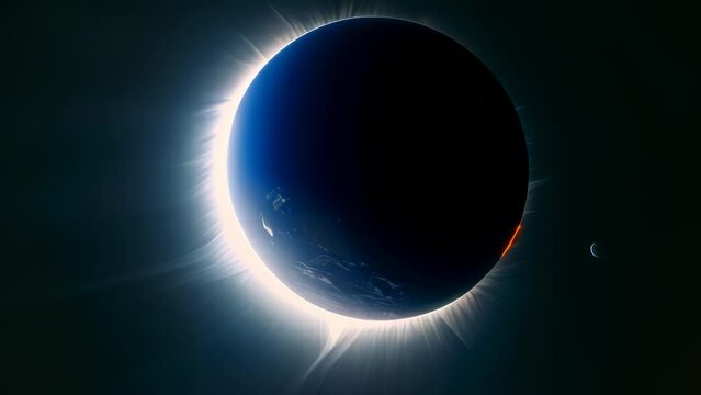 Video animation of stunning solar eclipse, where the moon passes directly between the Earth and the sun