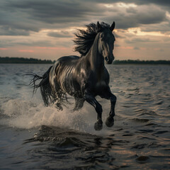 Black horses on the beach