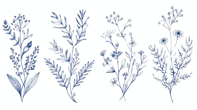 Set of Four decorative floral backgrounds hand drawn