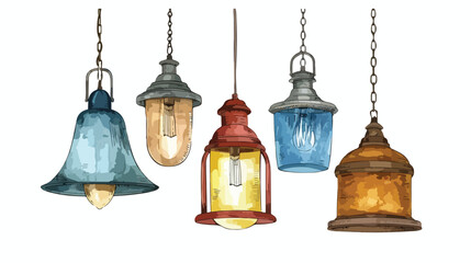 Set of Four different colored loft lamps or light fix - obrazy, fototapety, plakaty