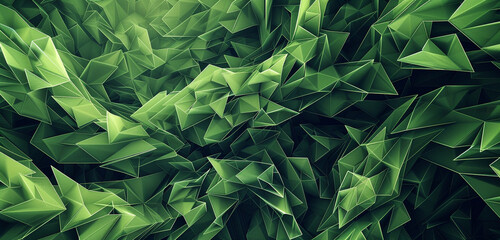 Digitized forest canopy of pine green polygons for a tranquil abstract scene. - obrazy, fototapety, plakaty