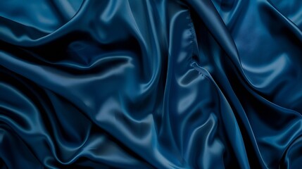 Obraz premium Dark blue silk satin Soft folds Fabric Navy blue luxury background Space for designWavy linesBanner WideLong Flat lay top view table Beautiful Elegant Birthday Christmas Valentines Day : Generative AI