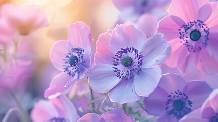 Obraz premium Anemone flowers Closeup spring and autumn flowers on the pastel background : Generative AI