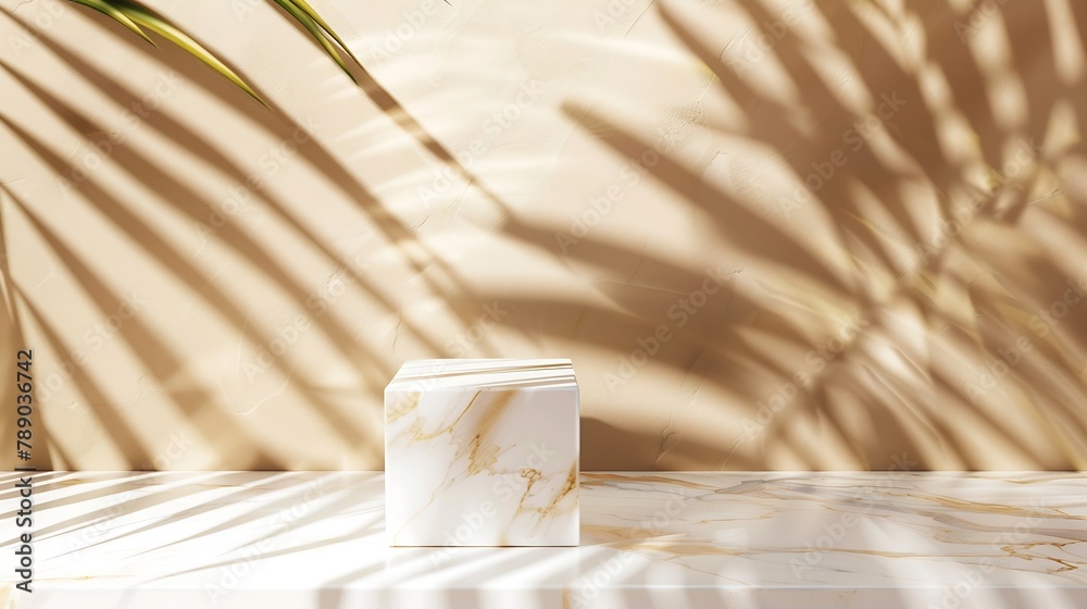 Aufkleber luxury marble and brown paper color background with tropical palm shadow natural material with exoti