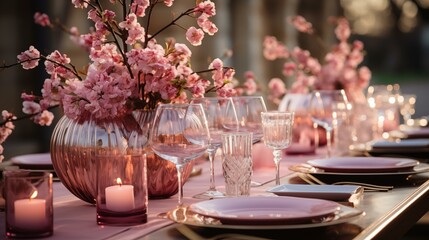 Elegant Wedding Table Setting. Wedding Decor Inspiration. Pink and Gold Tablescape with Flowers. Luxury Table Setting Ideas. Outdoor weddings