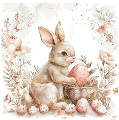 Cute Easter Bunny Watercolor hand drawing isolated.