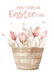 Easter posters or flyers design set with colorful eggs and spring flowers. Vector illustration.