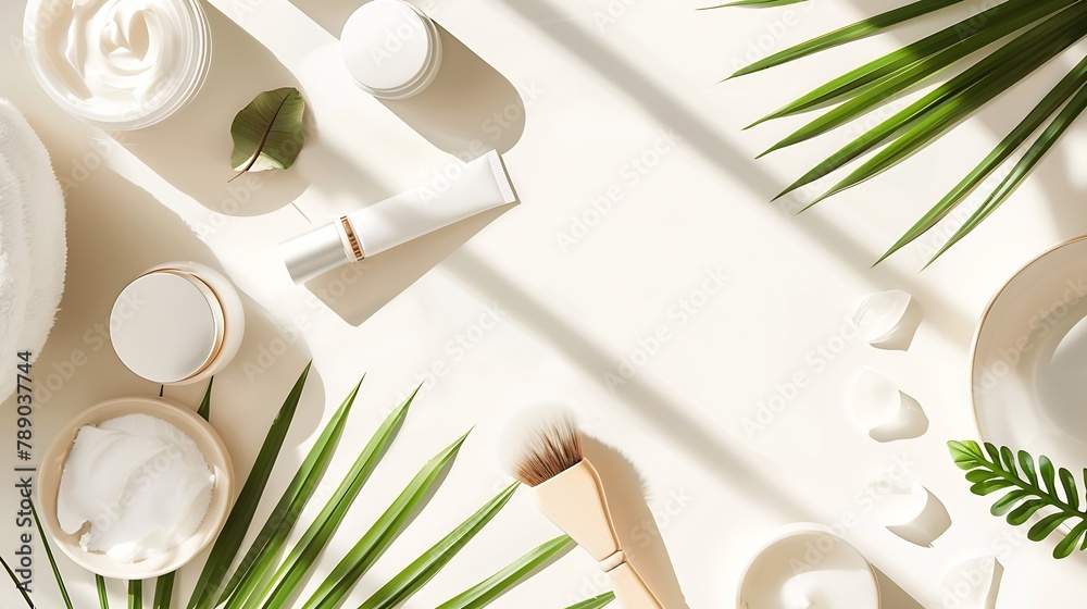 Wall mural cosmetic spa mock up template for branding identity design view from above flat lay : generative ai