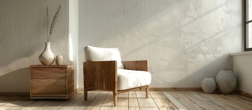 White armchair made of wood in a home interior.